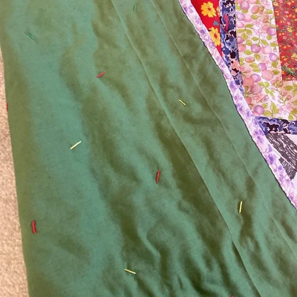 Handmade Vintage Square Tie Quilt 53 x 35 Inches - Picture 5 of 15